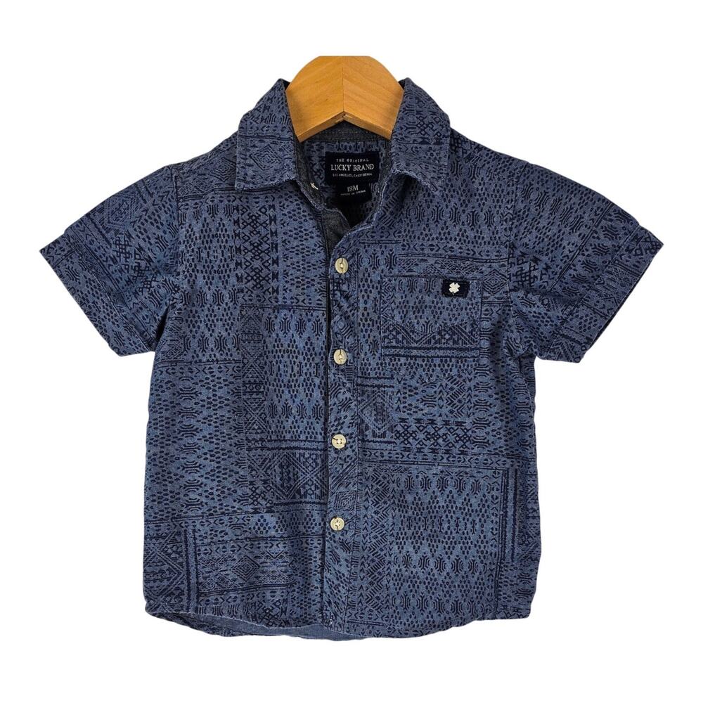 LUCKY BRAND BLUE TODDLER BUTTON-UP SHORT SLEEVE SHIRT – SIZE 18 MONTHS
